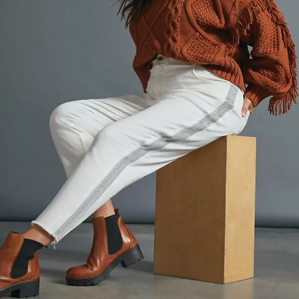 Pilcro and the Letterpress Ultra High-Rise Side-Striped Slim Jeans in White, 25